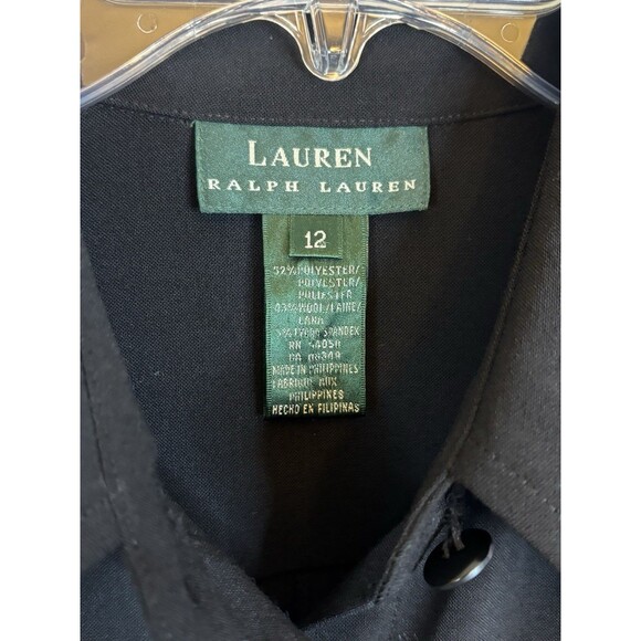 LAUREN RALPH LAUREN Black Button Wool Blend Shirt Dress Women 12 Midi 3/4 Office - Picture 2 of 10